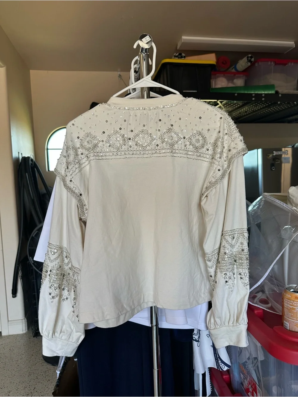 Anthropologie Ivory Sequin & Bead Embellished Sweatshirt